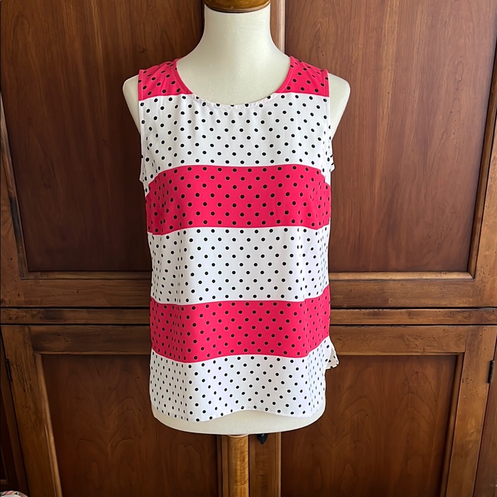 Talbots Polka Dot Sleeveless Top - Red, White & Cream